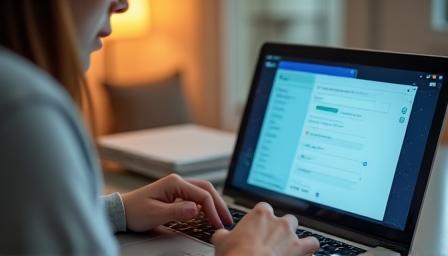 Kobieta wypełniająca formularz na laptopie